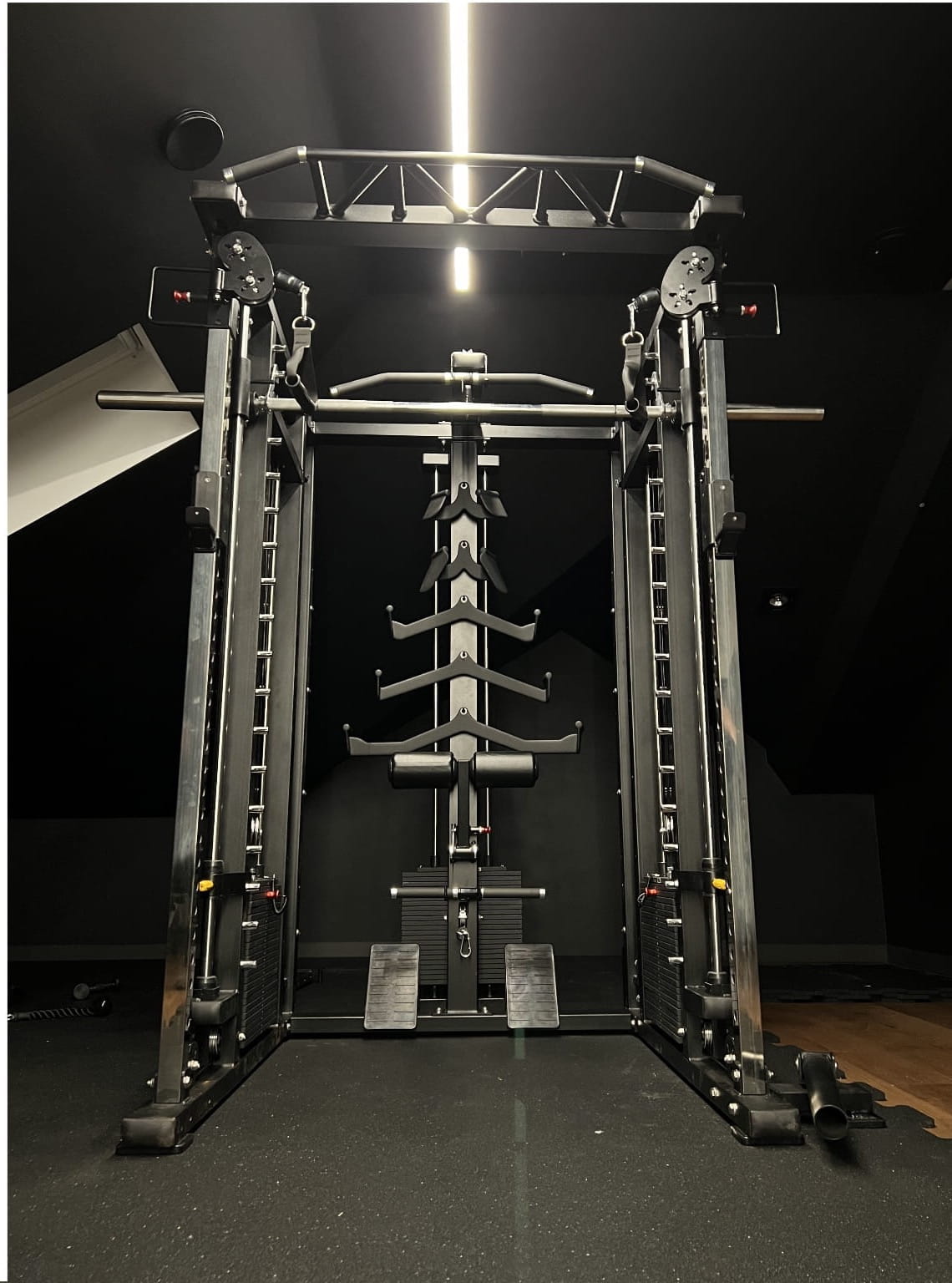 Multi Kraftstation Krypton Sport XF-405 PRO MAX mit Smith-Maschine, 3 Gewichtsblöcke à 120 kg, Latzug, Dips, Landmine, Lever Arms, Gesamtgewicht 770kg, mattschwarz